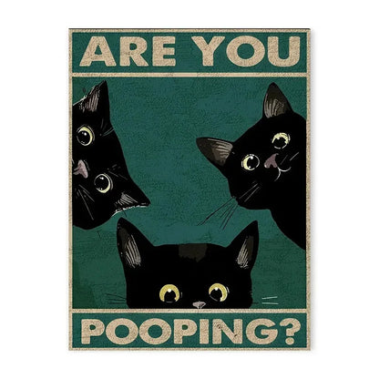 Funny cats and dogs “Are You Pooping?” bathroom canvas wall art
