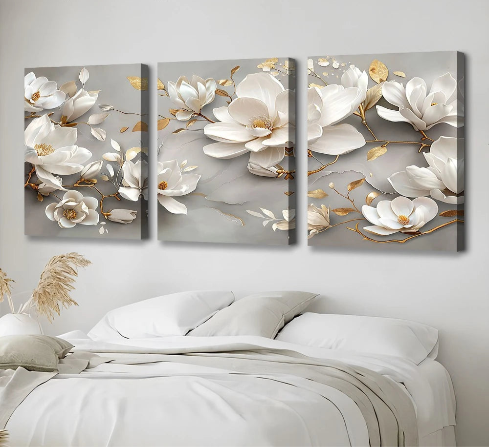 Abstract White Floral Canvas - Set Of 3