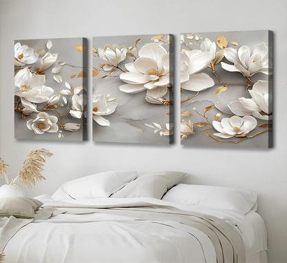 Abstract White Floral Canvas - Set Of 3