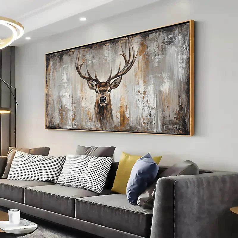 large frameless modern deer earthy tones textured canvas