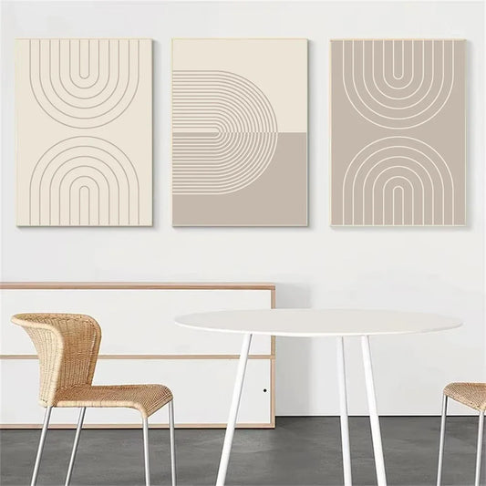 minimalist beige abstract line art canvas wall print