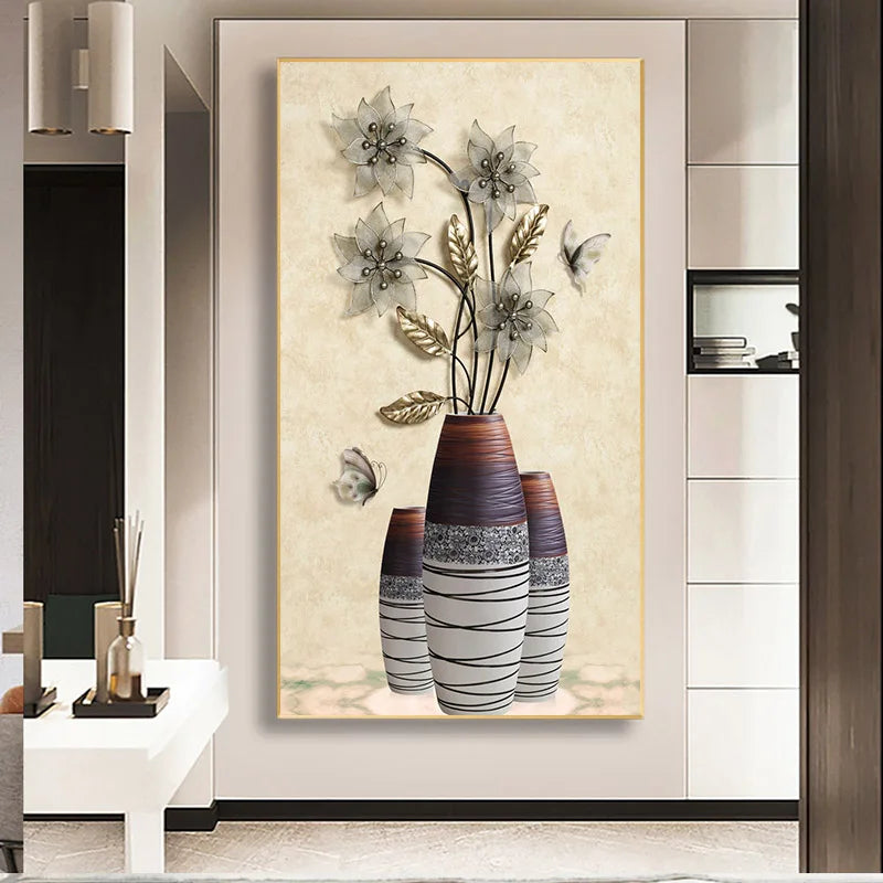 retro chinese style butterfly and flower vintage canvas print