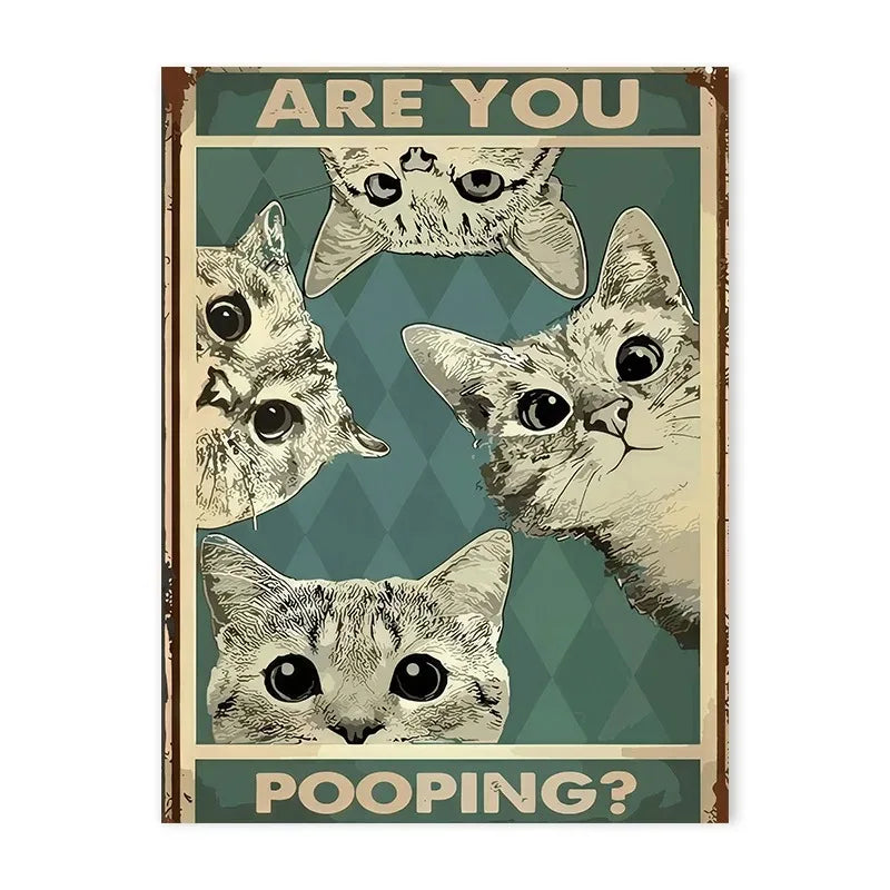 Funny cats and dogs “Are You Pooping?” bathroom canvas wall art