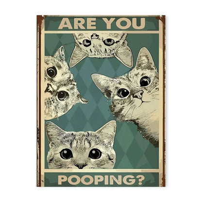 Funny cats and dogs “Are You Pooping?” bathroom canvas wall art