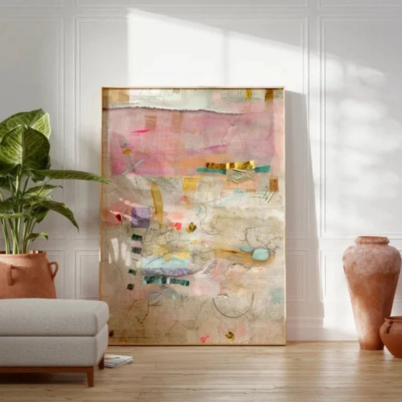 large minimalist textured pastel multicolor abstract unframed canvas