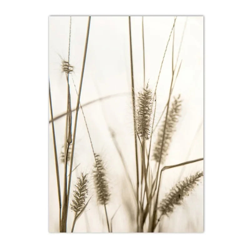 minimalist beige canvas with reed grass and flowers nordic style
