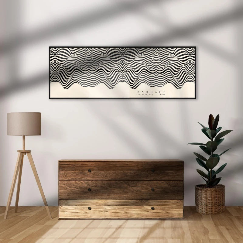 large frameless minimalist black beige bauhaus line canvas