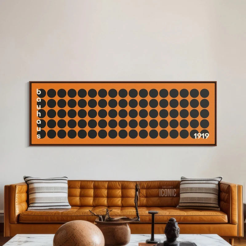 mid century bauhaus black circles panoramic horizontal canvas