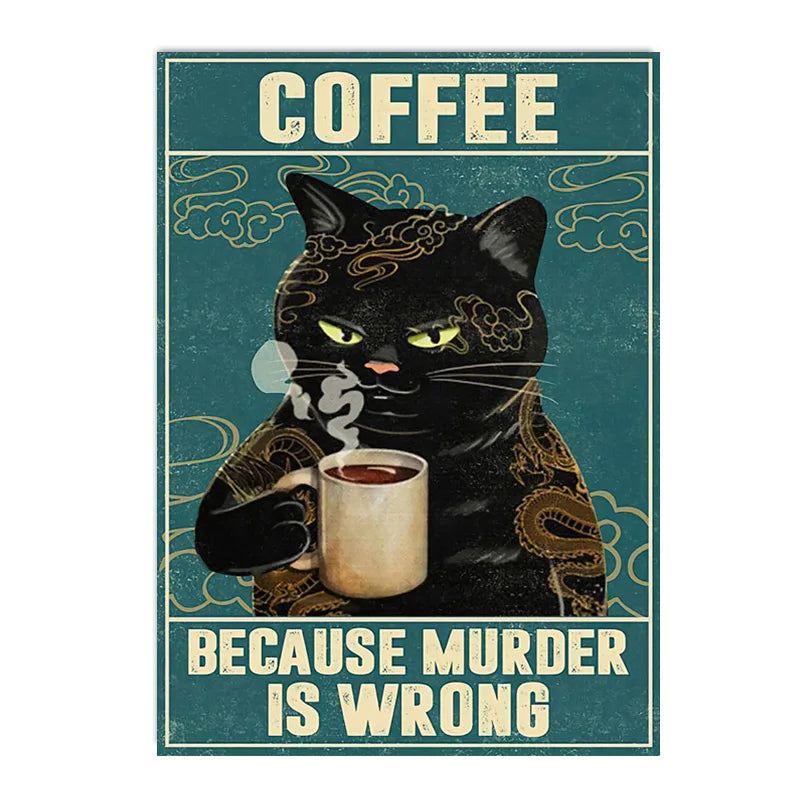 funny black cat are you pooping bathroom canvas sign