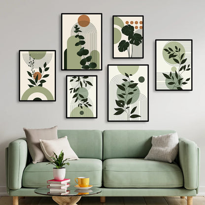 Abstract Geometric Shape & Leaves Canvas