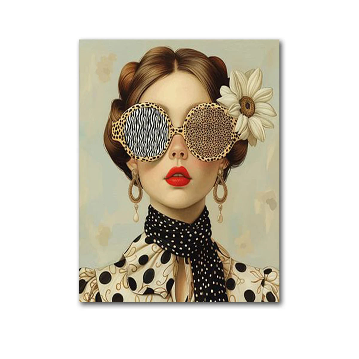 boho portrait woman with glasses flowers and butterfly canvas