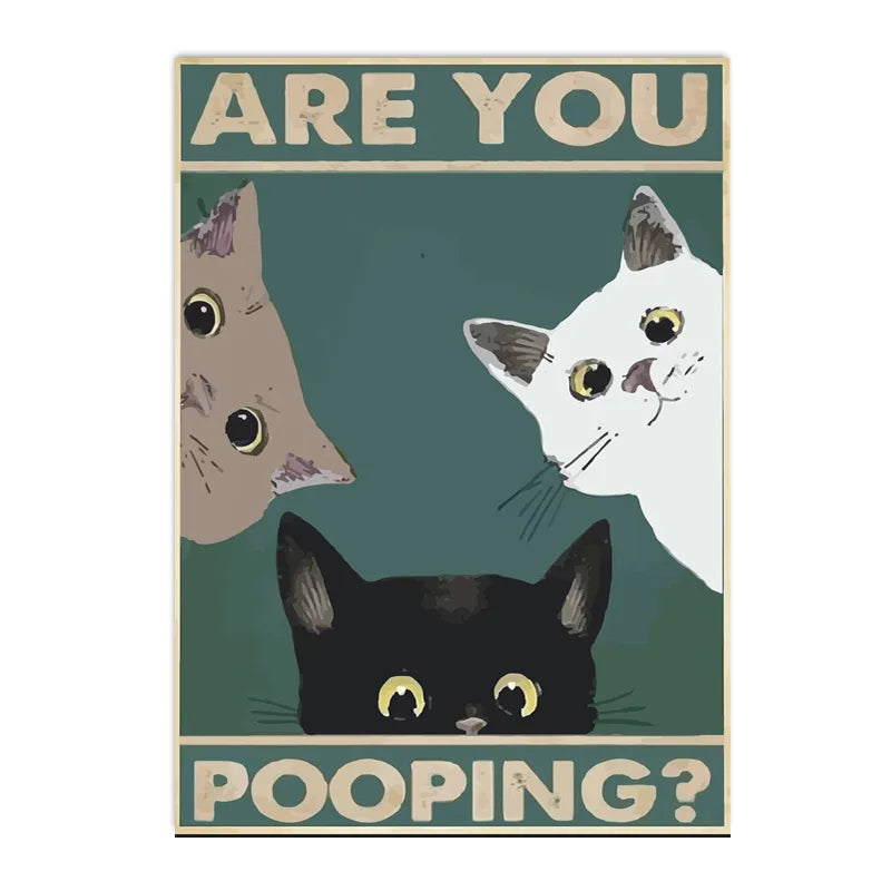 funny black cat are you pooping bathroom canvas sign