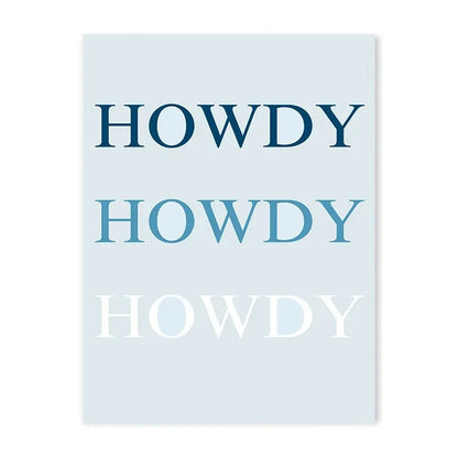 Coastal cowgirl beach aesthetic canvas wall art in light blue