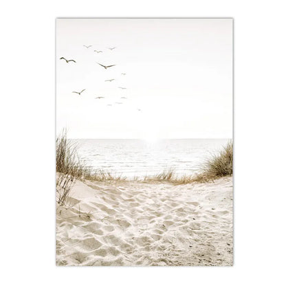 beige reed grass landscape with bridge nordic canvas