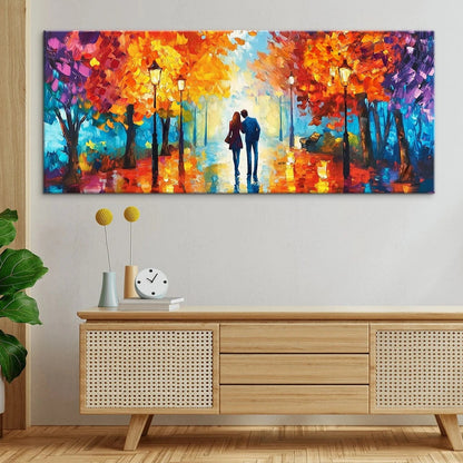 Abstract Romantic Lovers Cityscape Autumn Canvas - Set Of 3