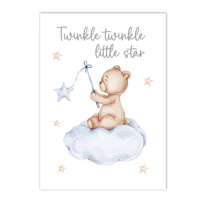 pink cartoon star moon bear nordic nursery canvas