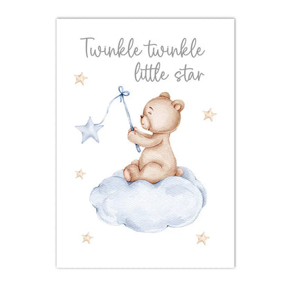 pink cartoon star moon bear nordic nursery canvas