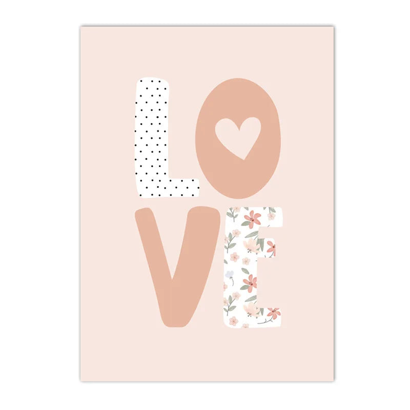 pink rainbow hearts sun and clouds nordic kids canvas