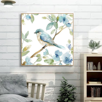 Abstract Bird on Branch Watercolor Canvas