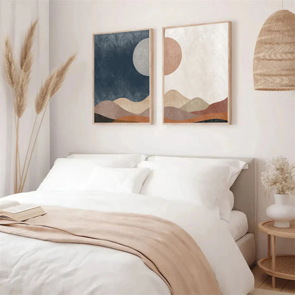 boho mid century abstract sun moon mountain canvas