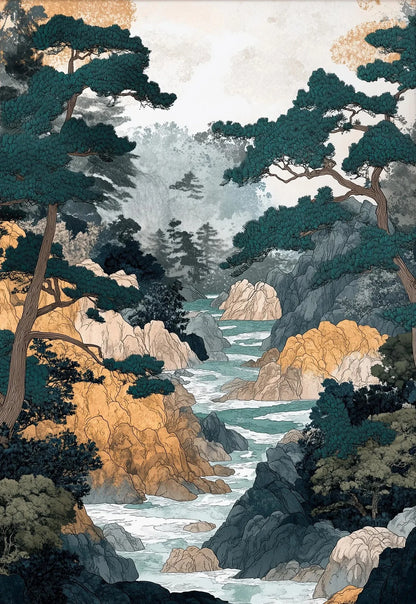 Hokusai Ukiyo-e Waterfall Canvas