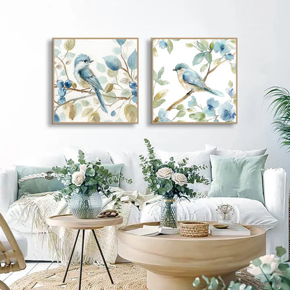 Abstract Bird on Branch Watercolor Canvas