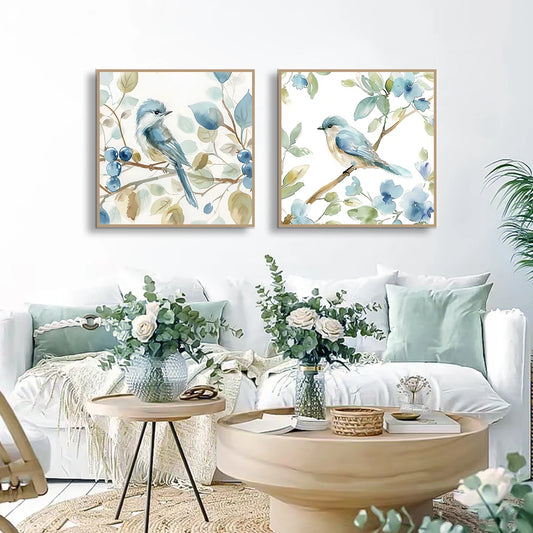 Abstract Bird on Branch Watercolor Canvas