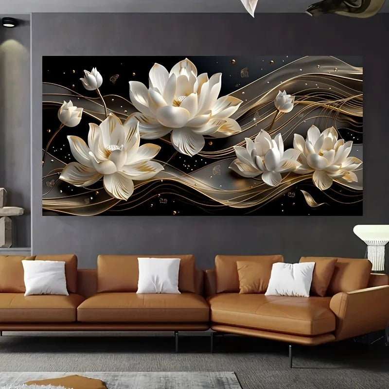 tall frameless white lotus minimalist canvas 60x120