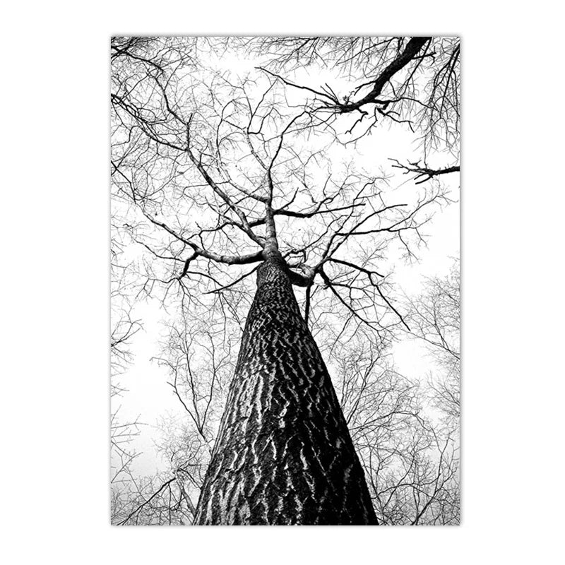 black and white foggy forest canvas with tree branch and deer