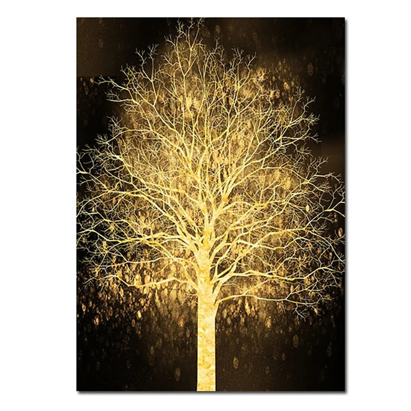 Luxury gold tree metallic canvas wall art