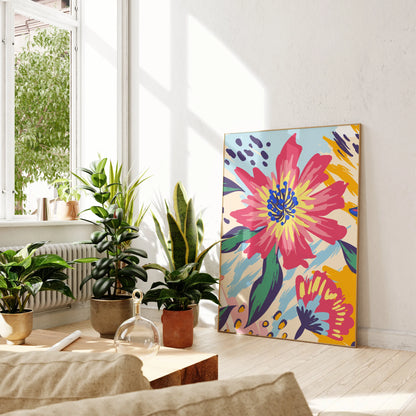 Three-piece colorful boho floral abstract canvas wall art
