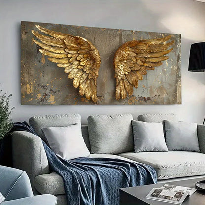 golden angel wings distressed texture frameless canvas wall art