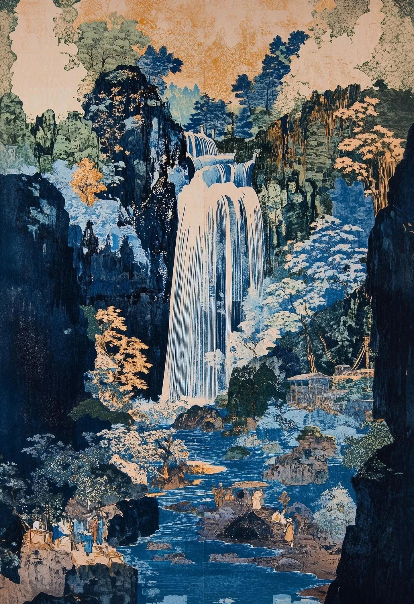 Hokusai Ukiyo-e Waterfall Canvas