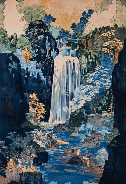 Hokusai Ukiyo-e Waterfall Canvas