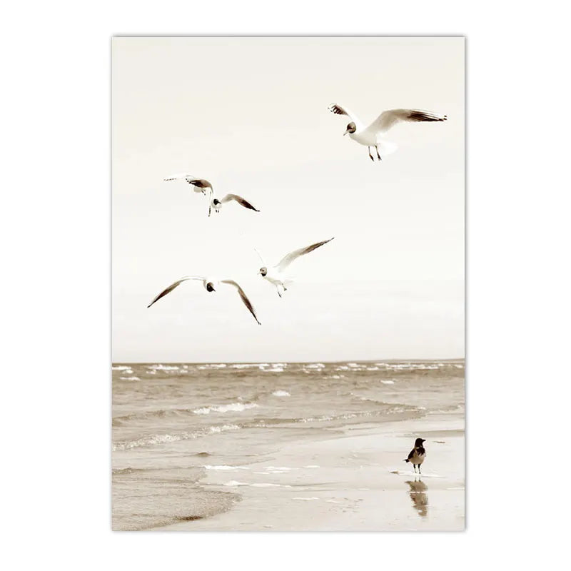 beige coastal collage with starfish shells boat bike and horse