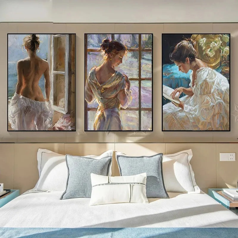 French vintage maiden with flowers portrait canvas wall art