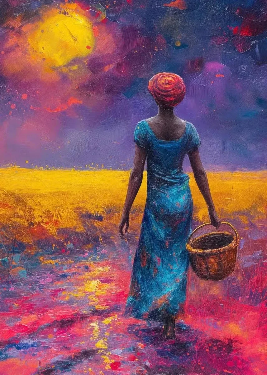 elegant portraits of african women with sun motifs on canvas