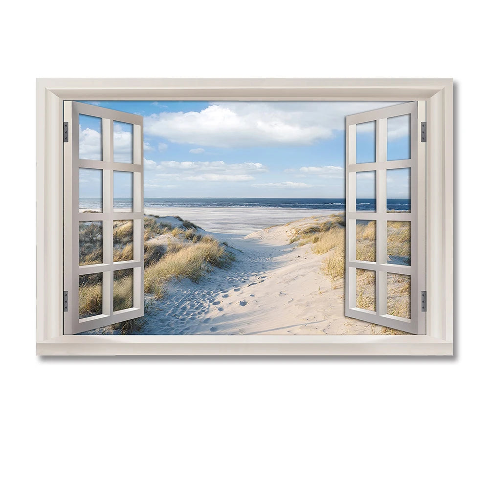 Nordic 3D Window View Beach Canvas