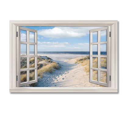 Nordic 3D Window View Beach Canvas