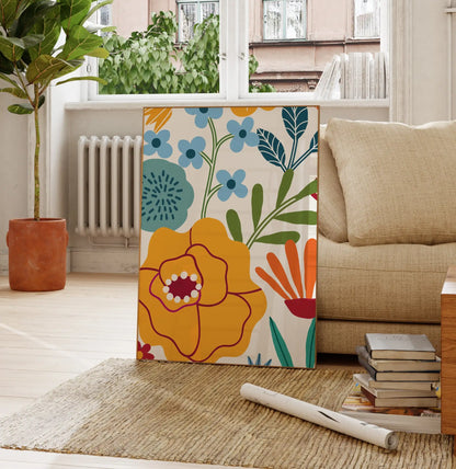 Three-piece colorful boho floral abstract canvas wall art