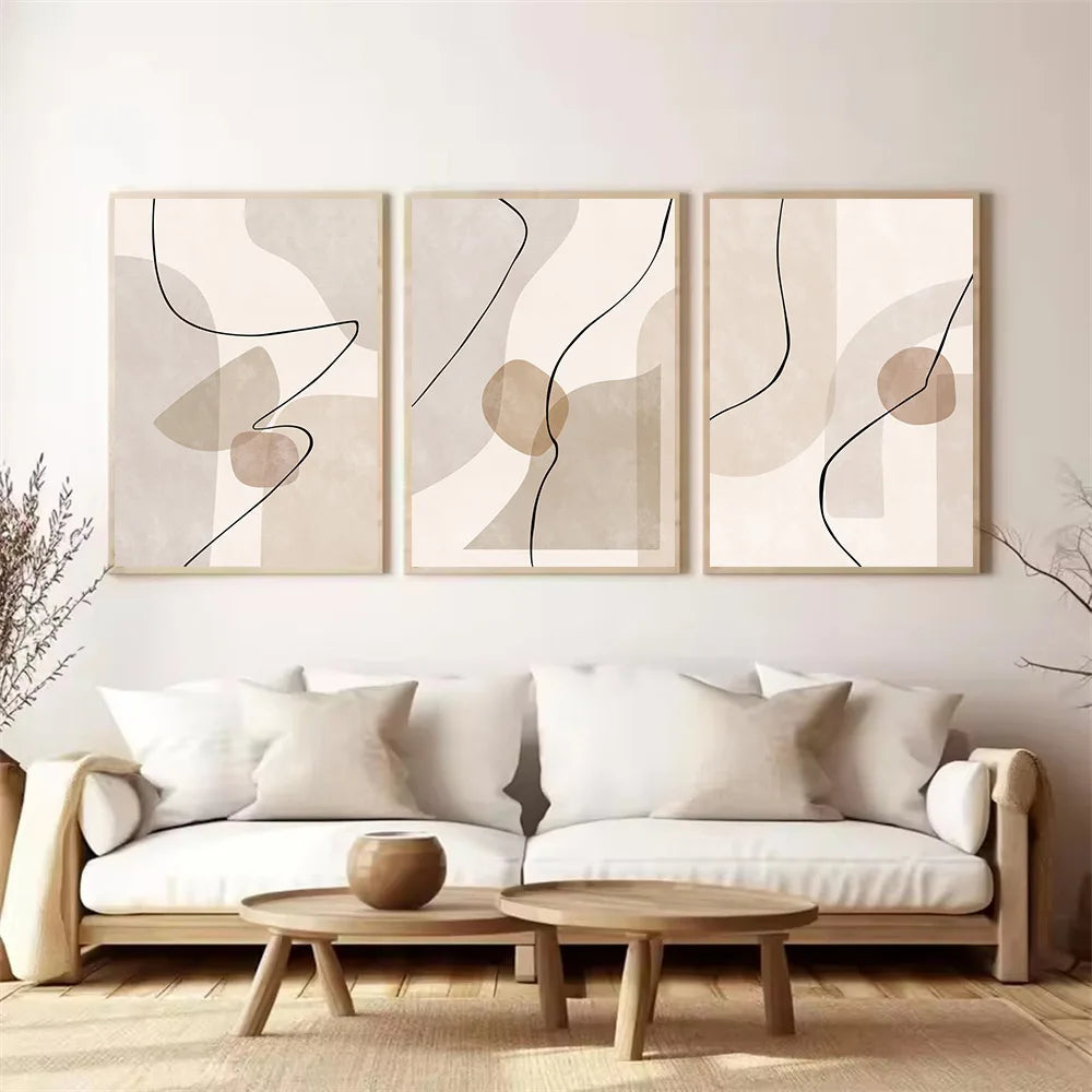 abstract beige geometric line art canvas wall art