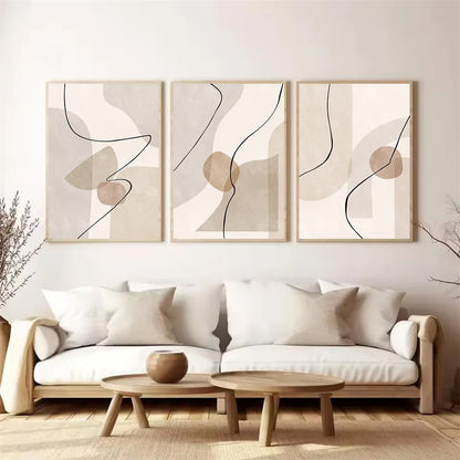 abstract beige geometric line art canvas wall art