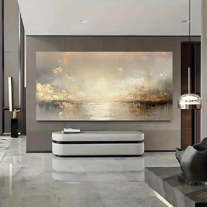 large beige and gold textured oil frameless abstract canvas