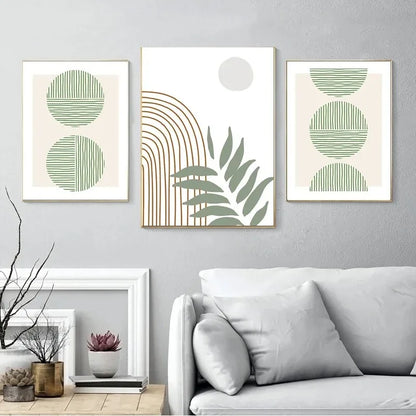 Abstract Bohemian Green Line Leaves Canvas