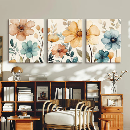 Colorful Summer Flowers Canvas Print - Set Of 3