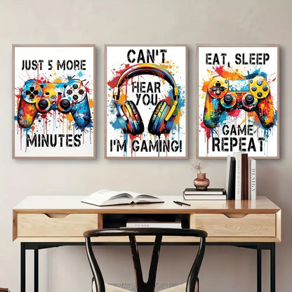 Gaming Graffiti Canvas Print - Set Of 3