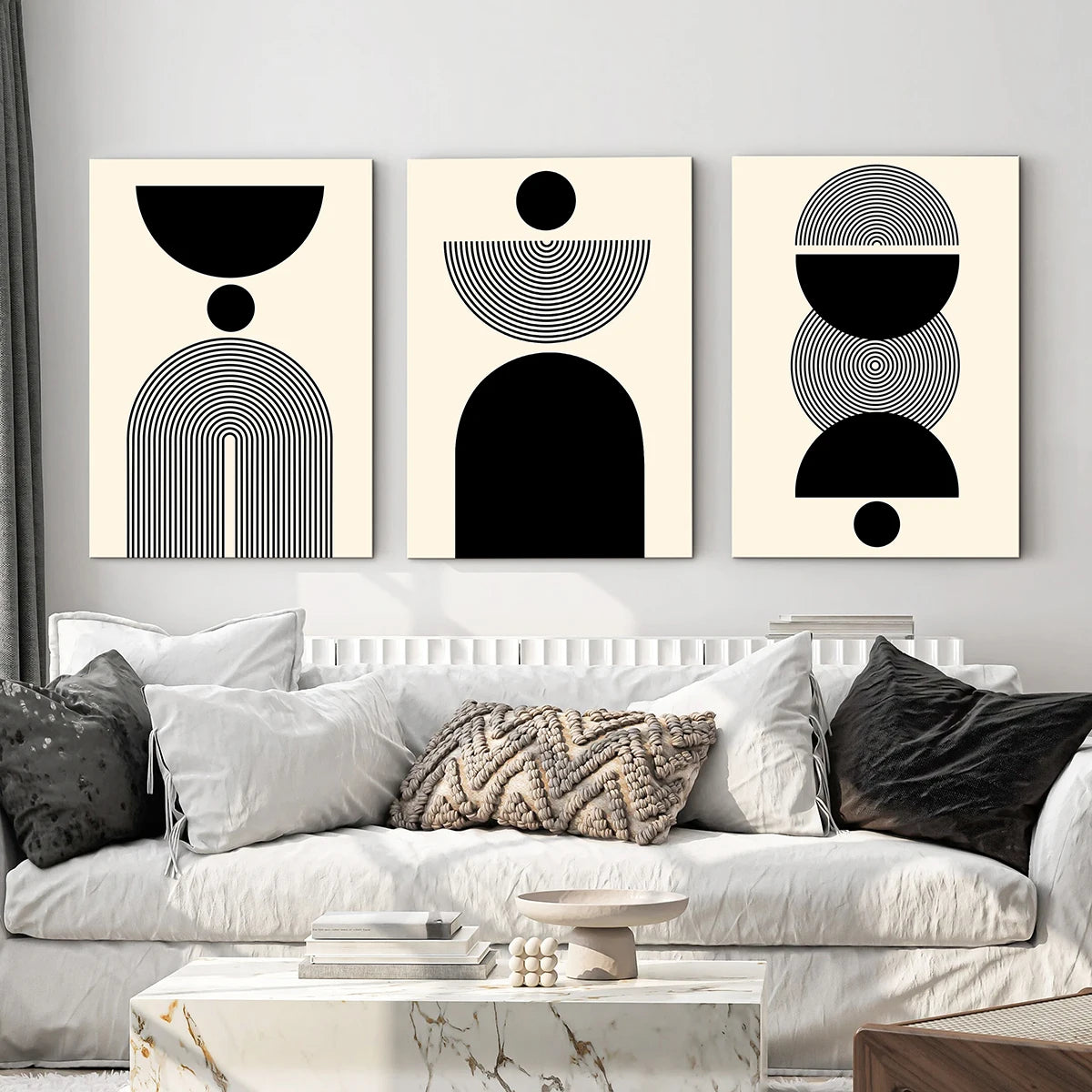 Scandinavian Abstract Geometric Canvas - Set Of 3
