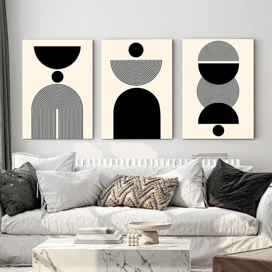 Scandinavian Abstract Geometric Canvas - Set Of 3