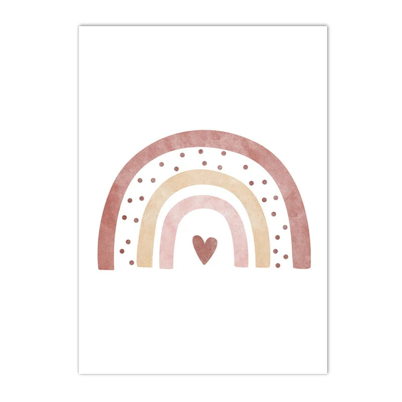 sun cloud heart rainbow boho Nordic kids canvas wall art