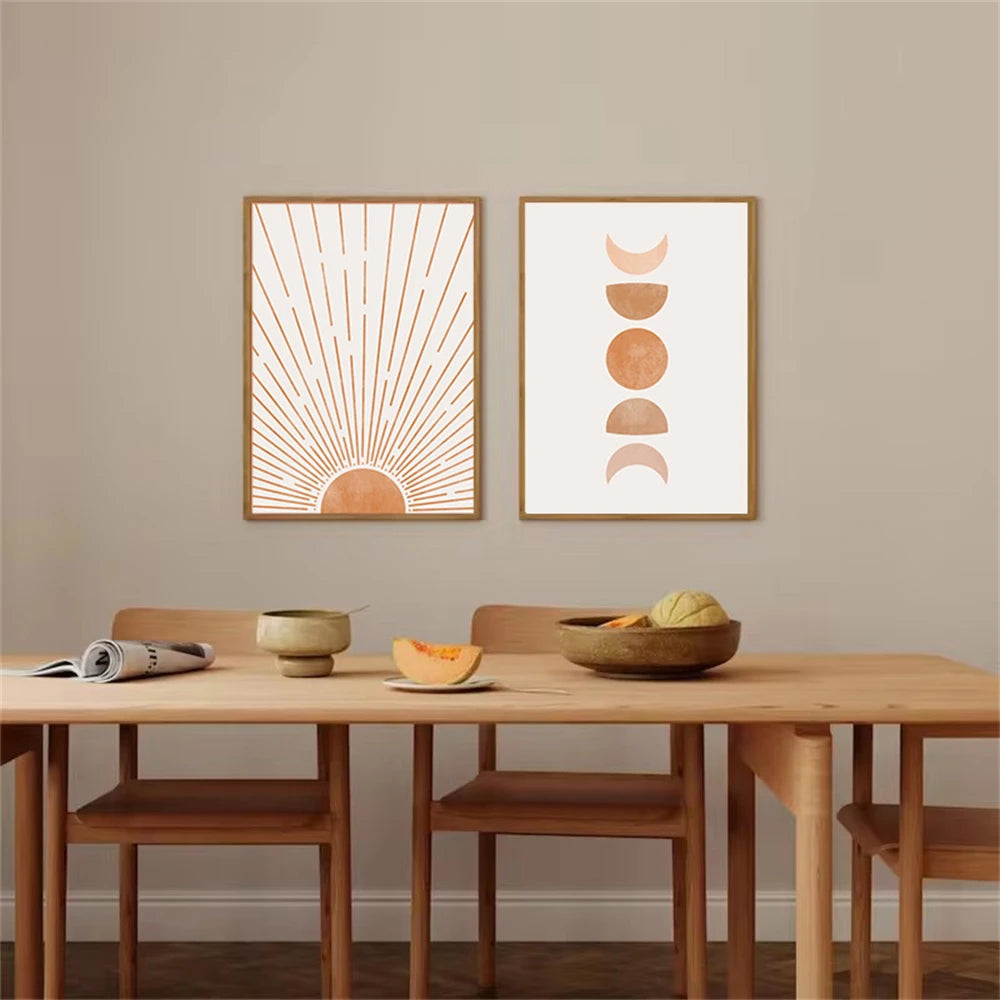 boho mid century abstract sun and moon nordic canvas